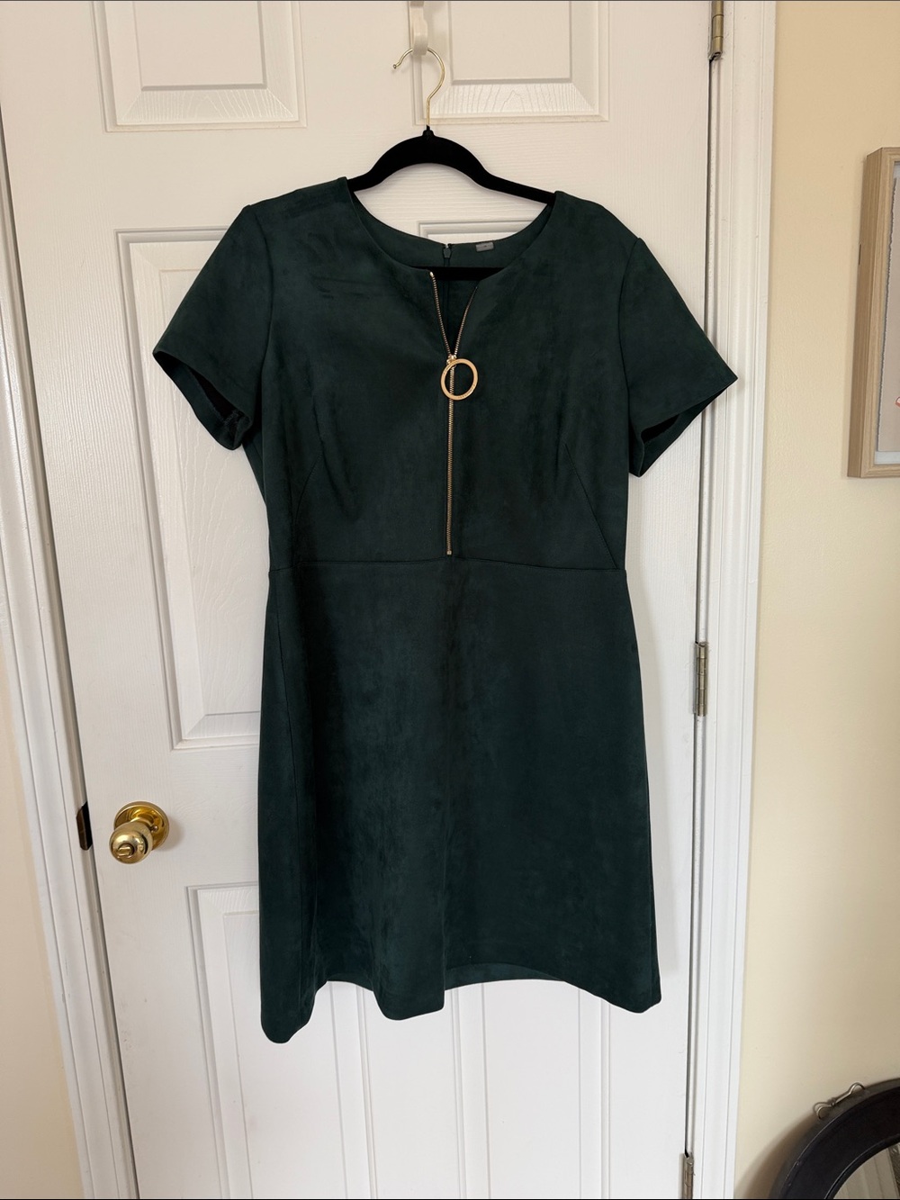 Calvin Klein Forest Green Short-Sleeve Mini Dress w Ring Zip (hole on seam)